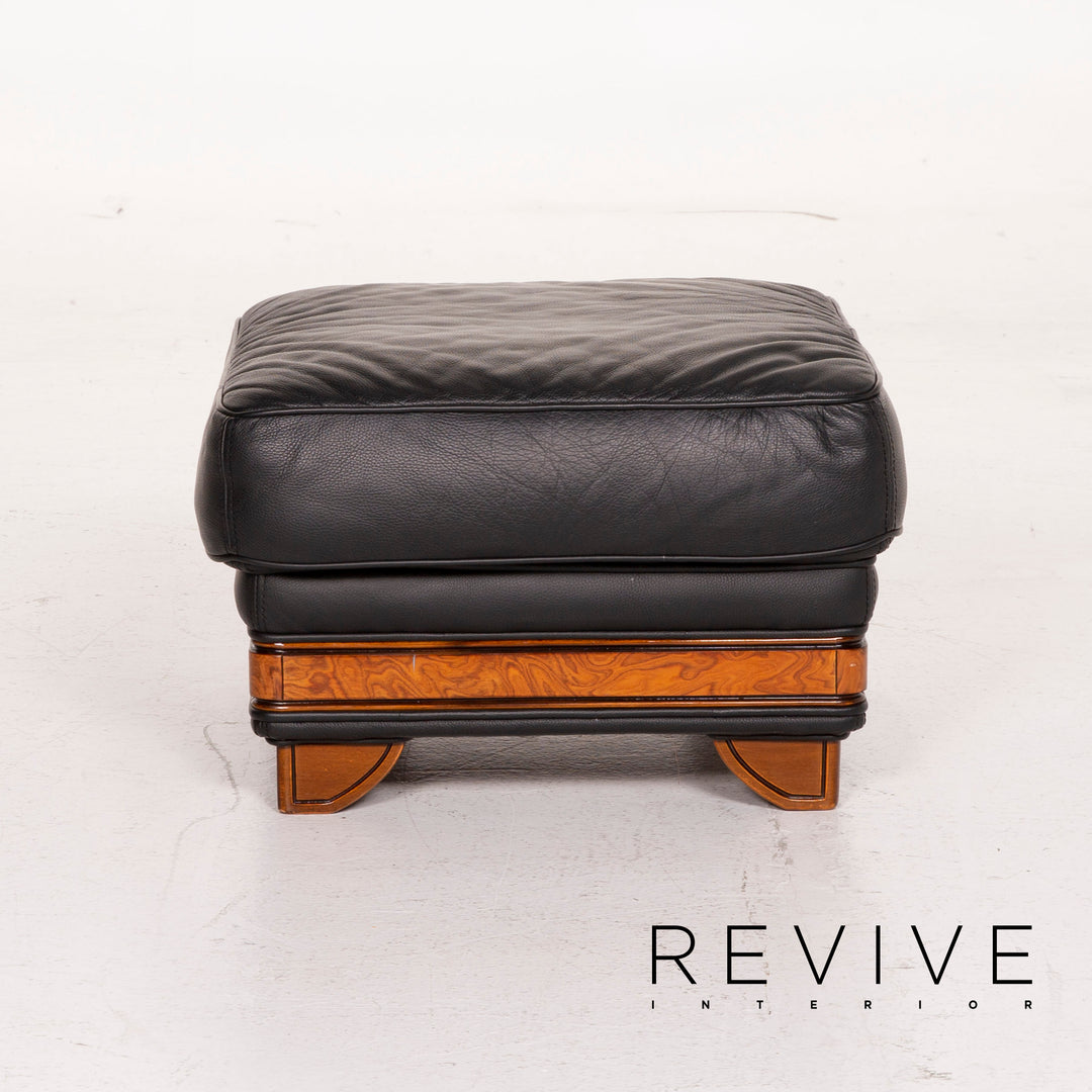 Nieri Leather Armchair Set Black Stool #15215
