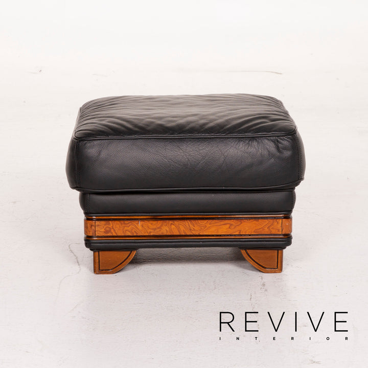 Nieri Leather Armchair Set Black Stool #15215