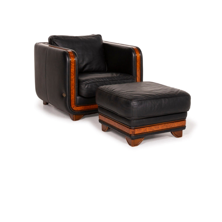 Nieri Leather Armchair Set Black Stool #15215