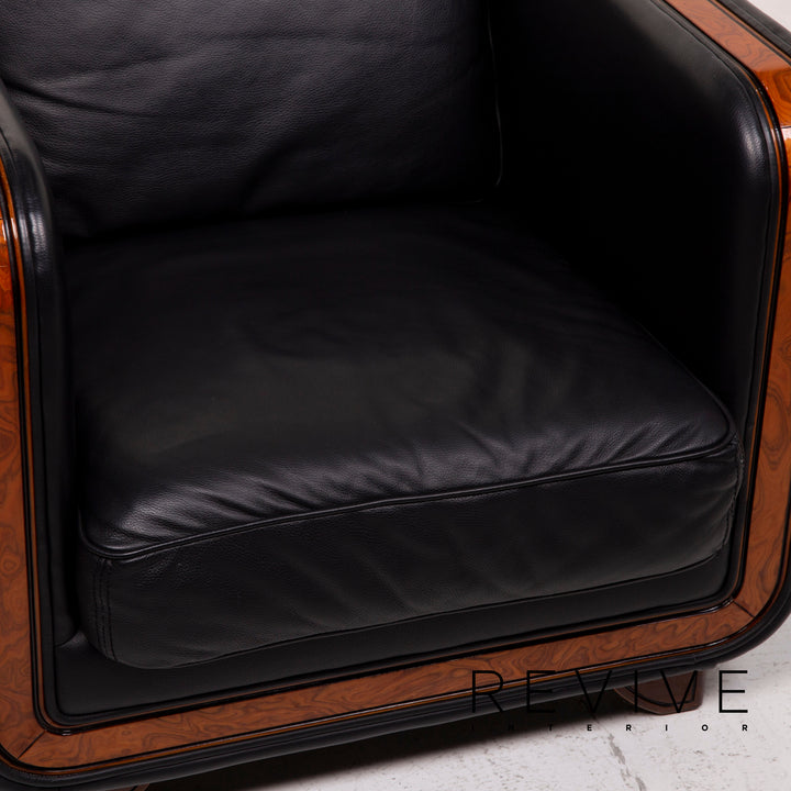 Nieri Leather Armchair Set Black Stool #15215