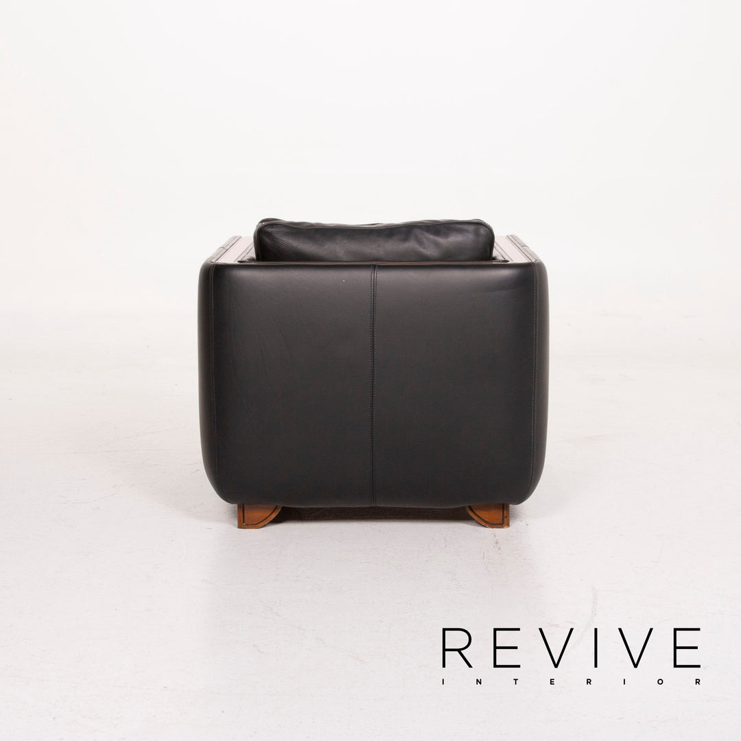 Nieri Leather Armchair Set Black Stool #15215