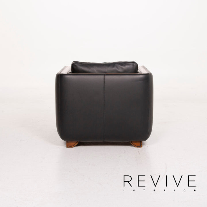 Nieri Leather Armchair Set Black Stool #15215