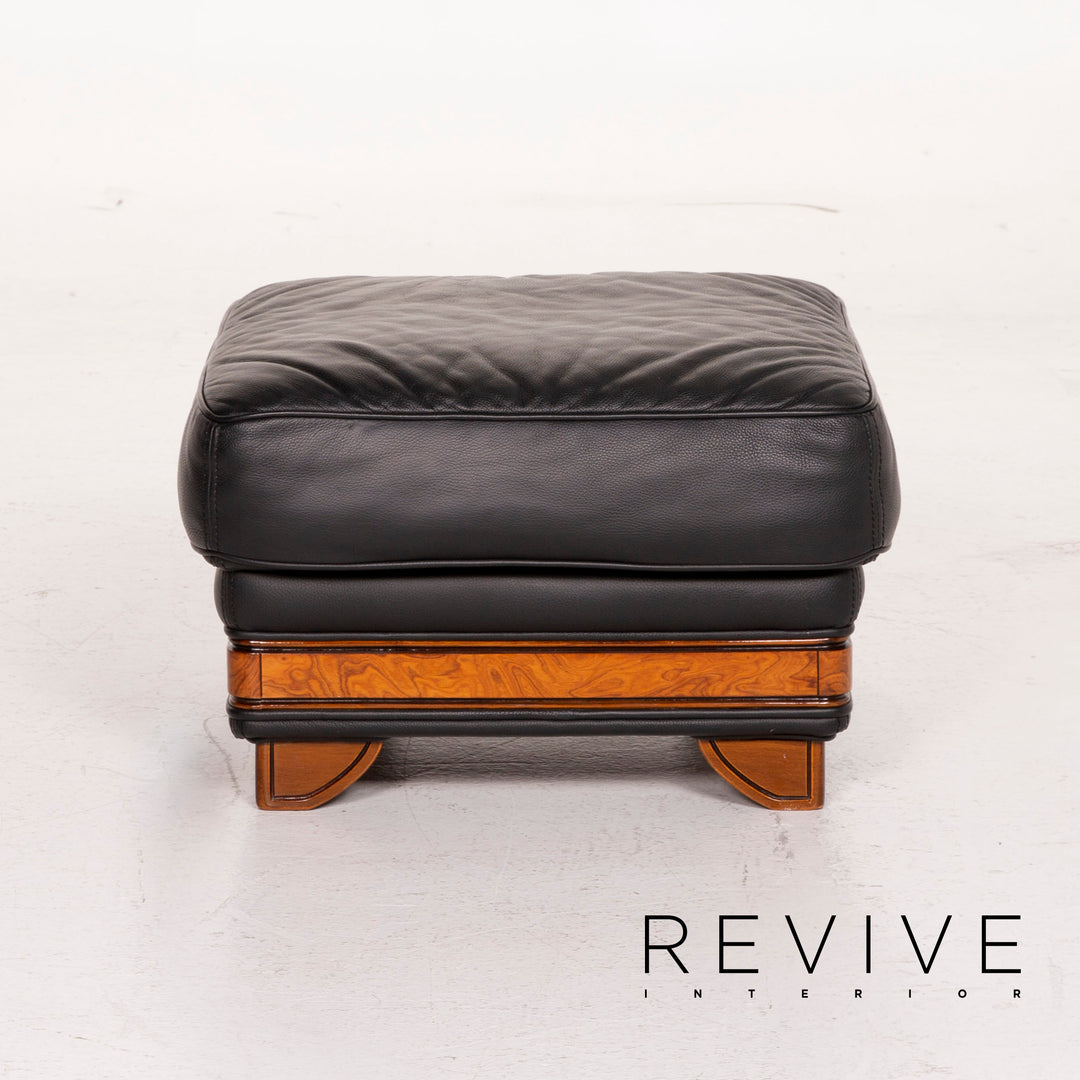 Nieri Leather Armchair Set Black Stool #15215