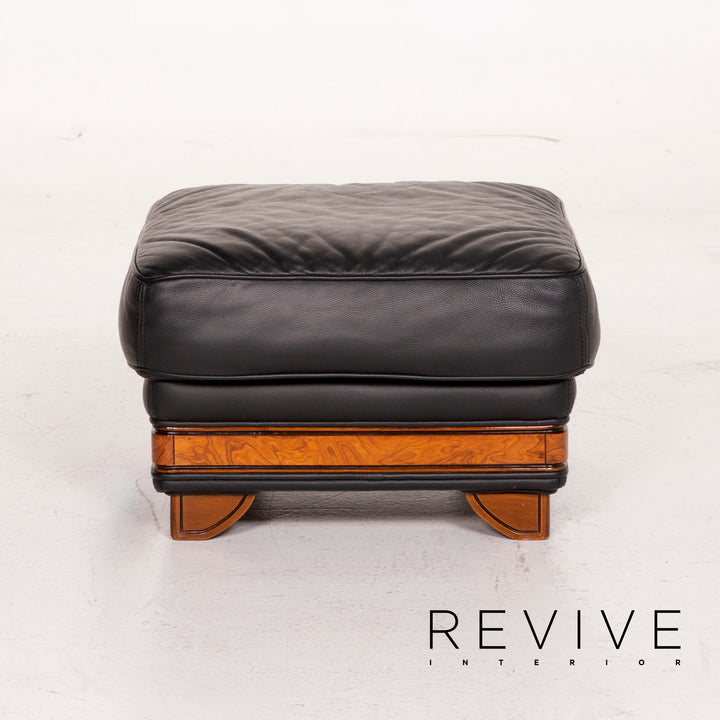 Nieri Leather Armchair Set Black Stool #15215
