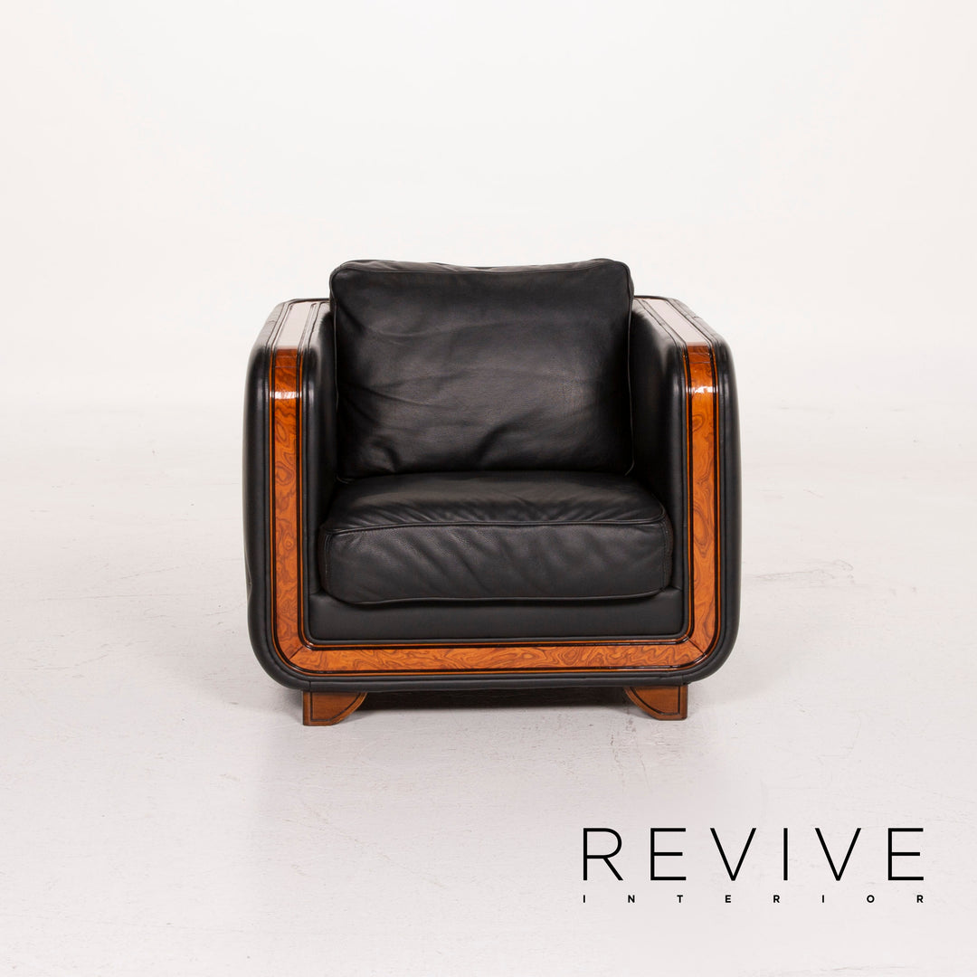 Nieri Leather Armchair Set Black Stool #15215