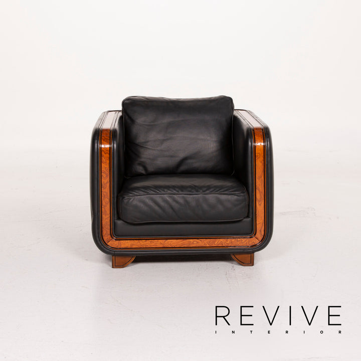 Nieri Leather Armchair Set Black Stool #15215