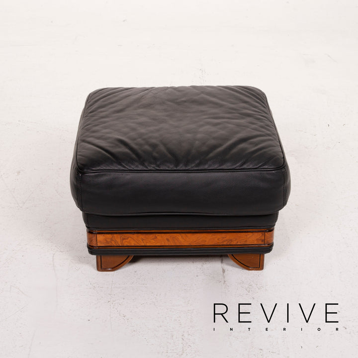 Nieri Leather Armchair Set Black Stool #15215