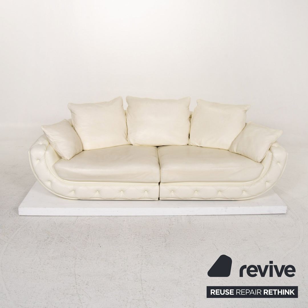 Nieri Leather Sofa Cream Four Seater Couch #13579