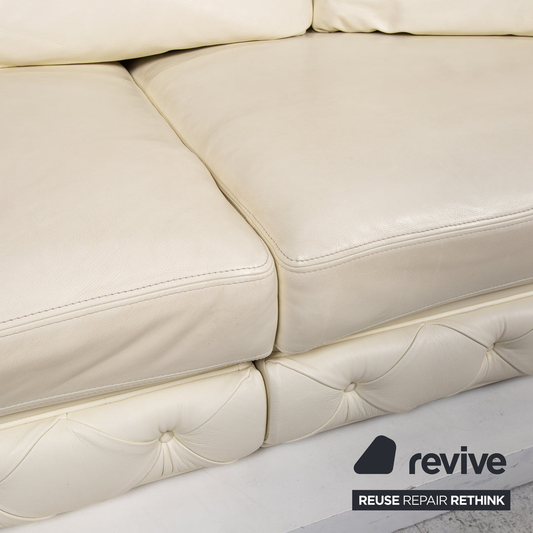 Nieri Leather Sofa Cream Four Seater Couch #13579