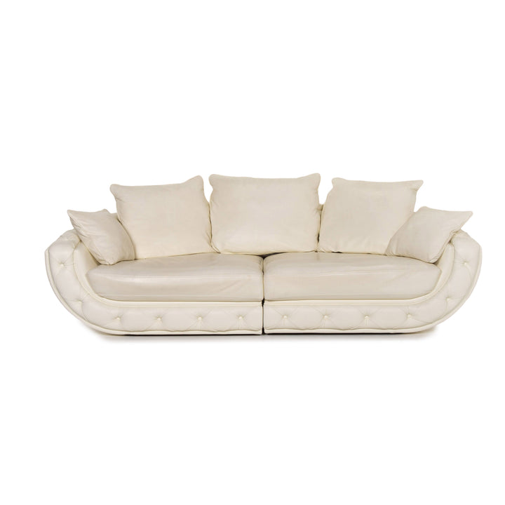 Nieri Leather Sofa Cream Four Seater Couch #13579