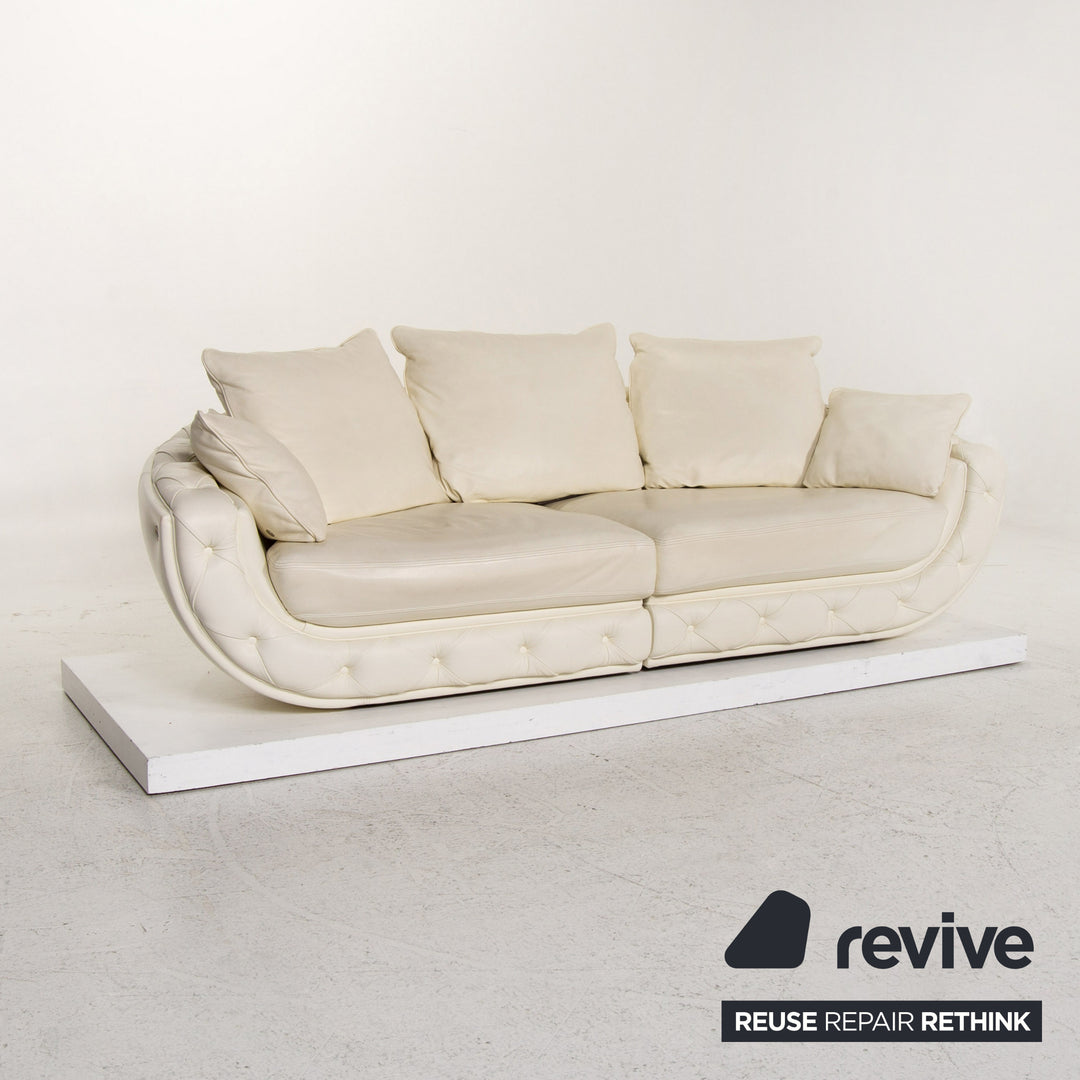 Nieri Leather Sofa Cream Four Seater Couch #13579