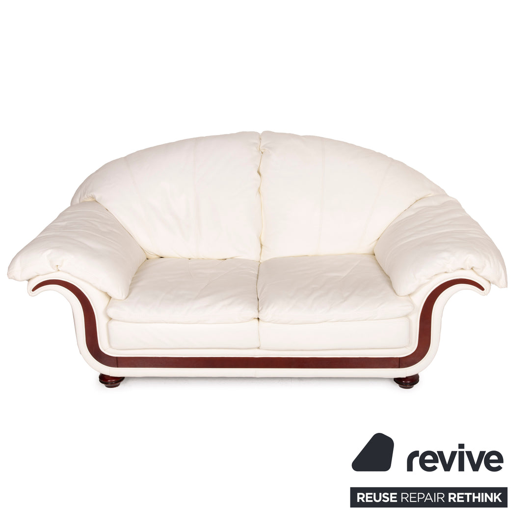 Nieri Leder Sofa Creme Zweisitzer Holz