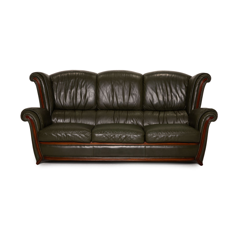 Nieri Leather Sofa Dark Green Three Seater Couch