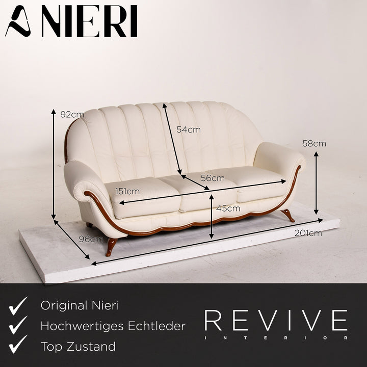 Nieri leather sofa set cream 1x three-seater 1x two-seater 1x armchair #15267