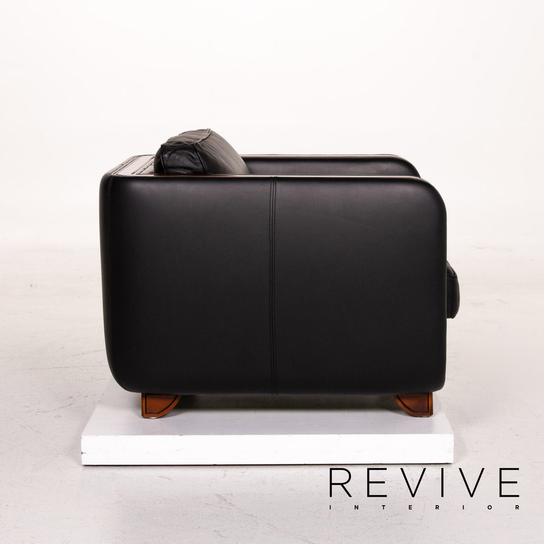 Ensemble canapé en cuir Nieri noir 1x trois places 1x fauteuil bois #15192