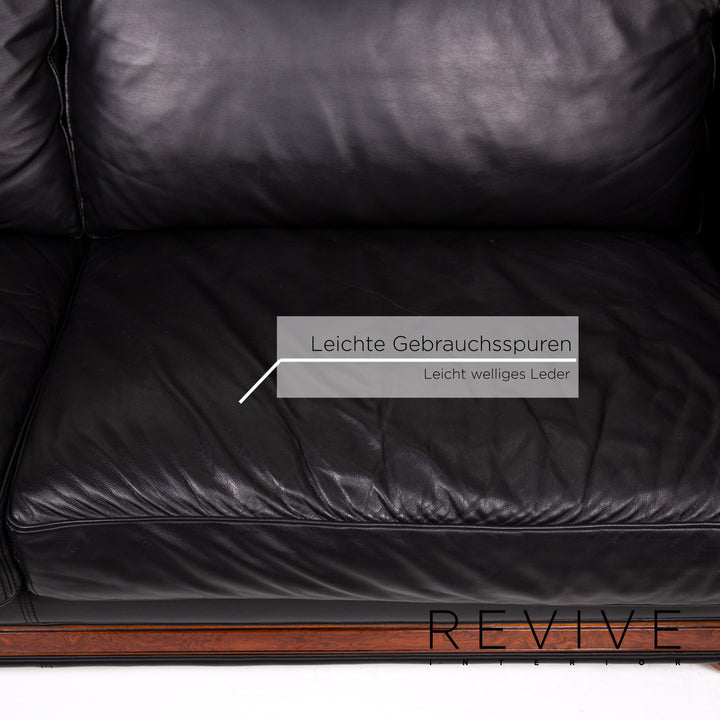 Ensemble canapé en cuir Nieri noir 1x trois places 1x fauteuil bois #15192