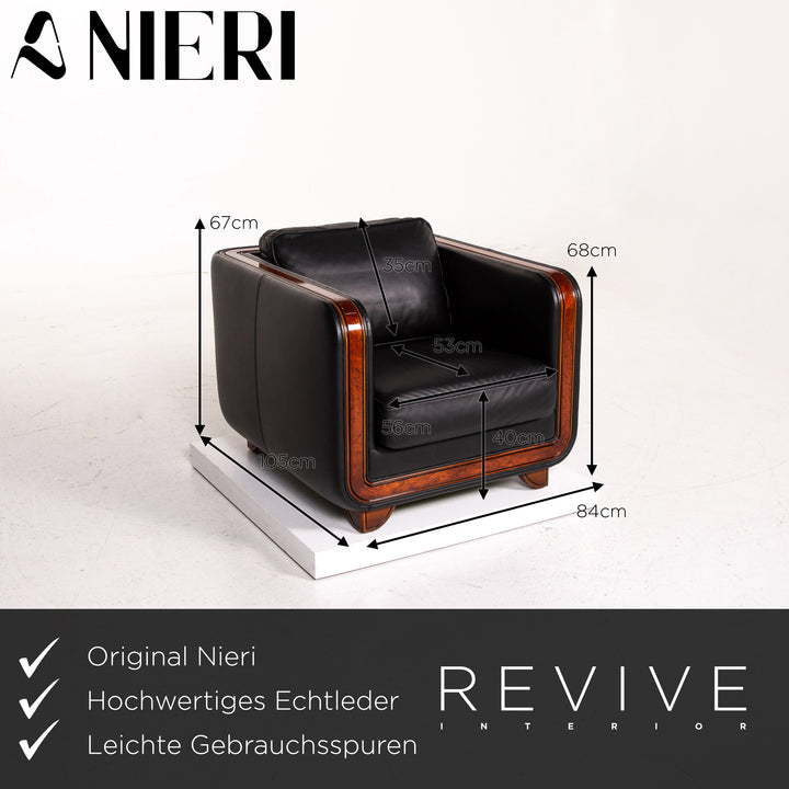 Ensemble canapé en cuir Nieri noir 1x trois places 1x fauteuil bois #15192
