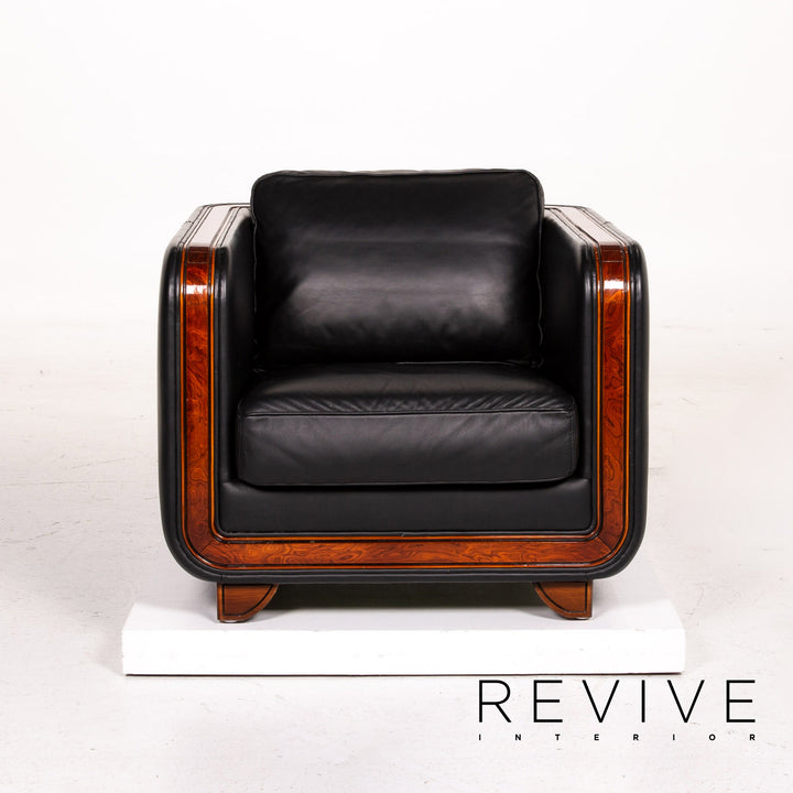 Ensemble canapé en cuir Nieri noir 1x trois places 1x fauteuil bois #15192