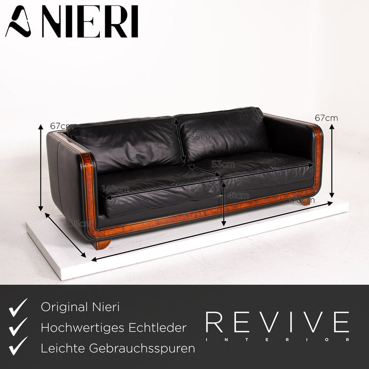 Ensemble canapé en cuir Nieri noir 1x trois places 1x fauteuil bois #15192