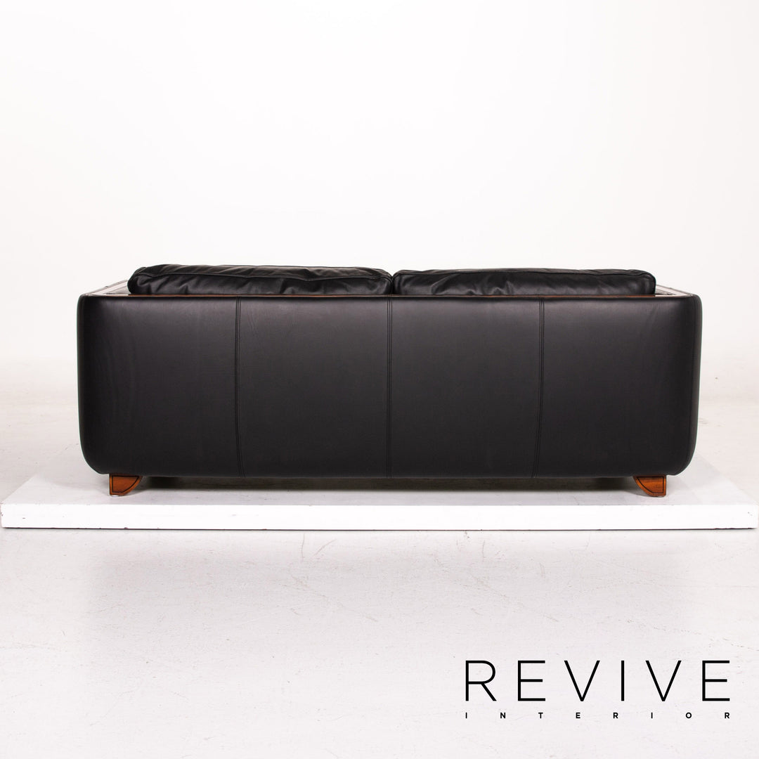 Ensemble canapé en cuir Nieri noir 1x trois places 1x fauteuil bois #15192