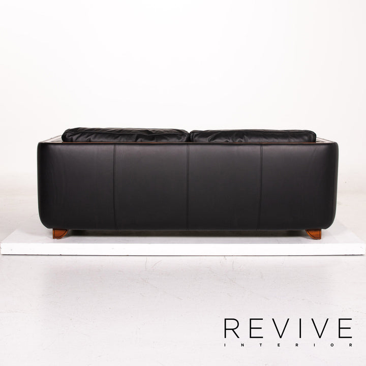 Ensemble canapé en cuir Nieri noir 1x trois places 1x fauteuil bois #15192