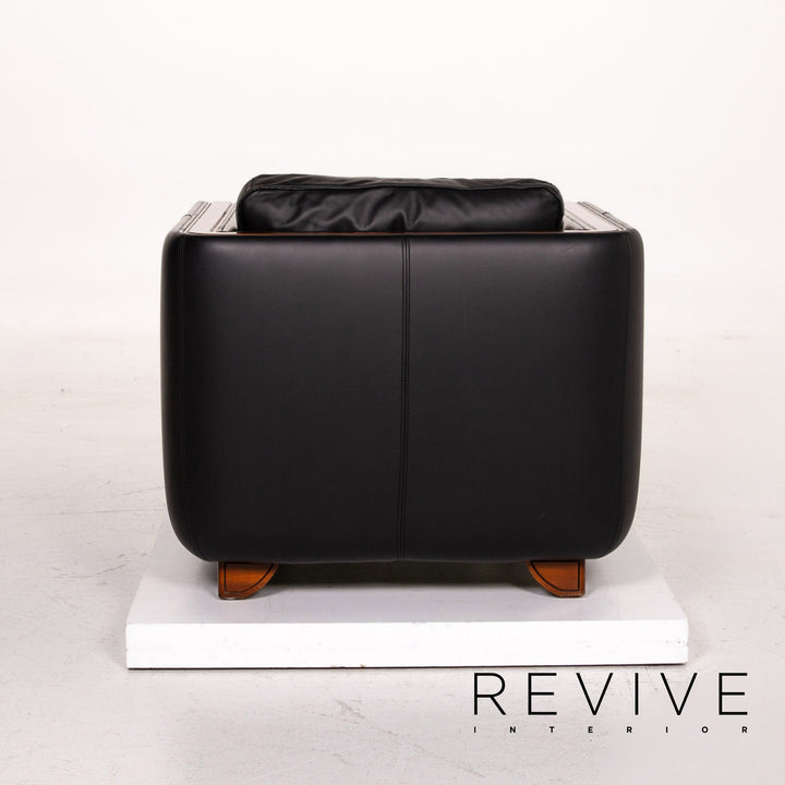 Ensemble canapé en cuir Nieri noir 1x trois places 1x fauteuil bois #15192