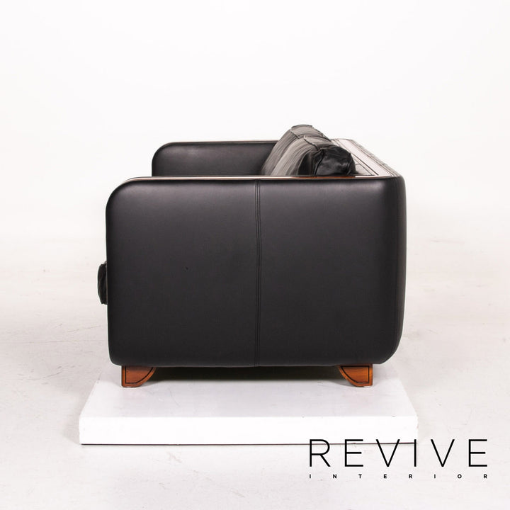 Ensemble canapé en cuir Nieri noir 1x trois places 1x fauteuil bois #15192