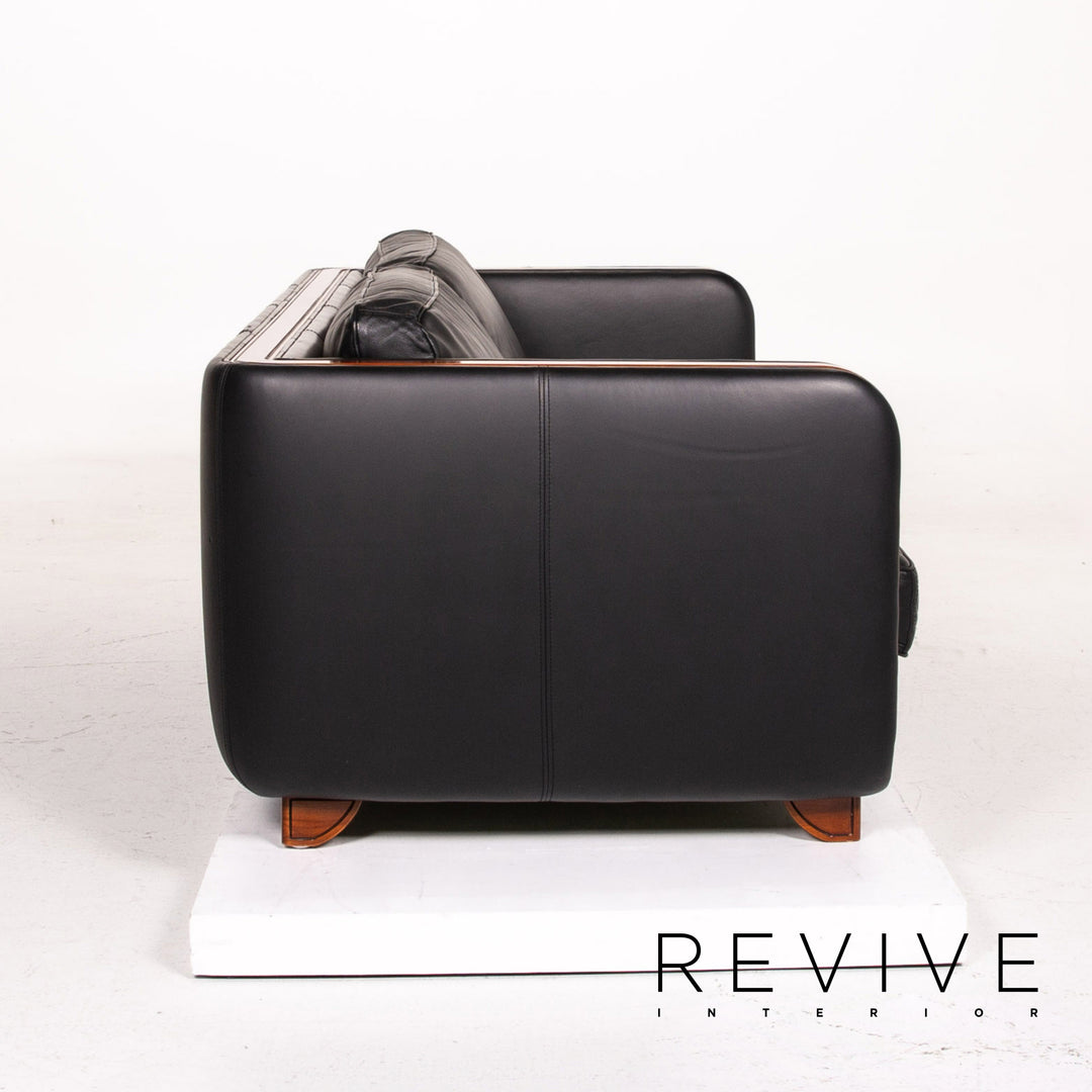 Ensemble canapé en cuir Nieri noir 1x trois places 1x fauteuil bois #15192