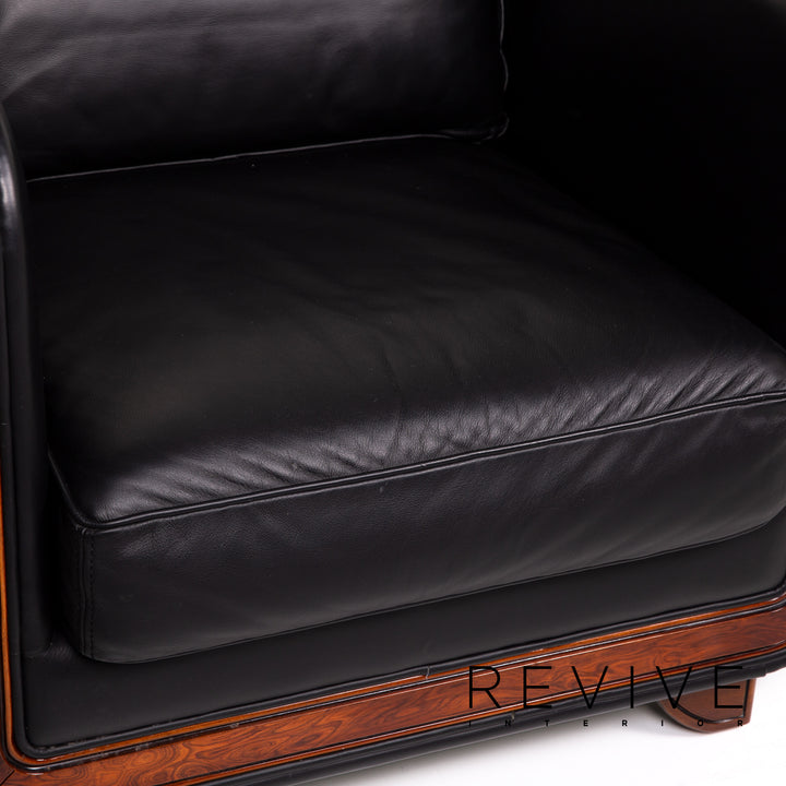 Ensemble canapé en cuir Nieri noir 1x trois places 1x fauteuil bois #15192