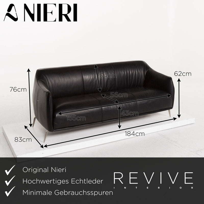Nieri Leder Sofa Garnitur Schwarz Dreisitzer Zweisitzer Sessel 