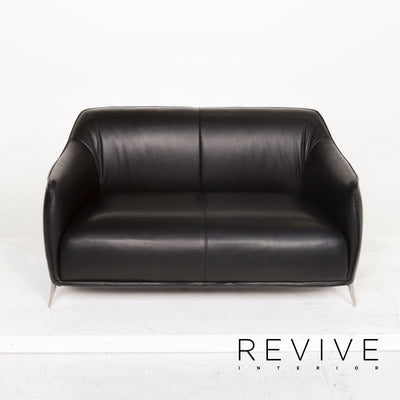 Nieri Leder Sofa Garnitur Schwarz Dreisitzer Zweisitzer Sessel #13226