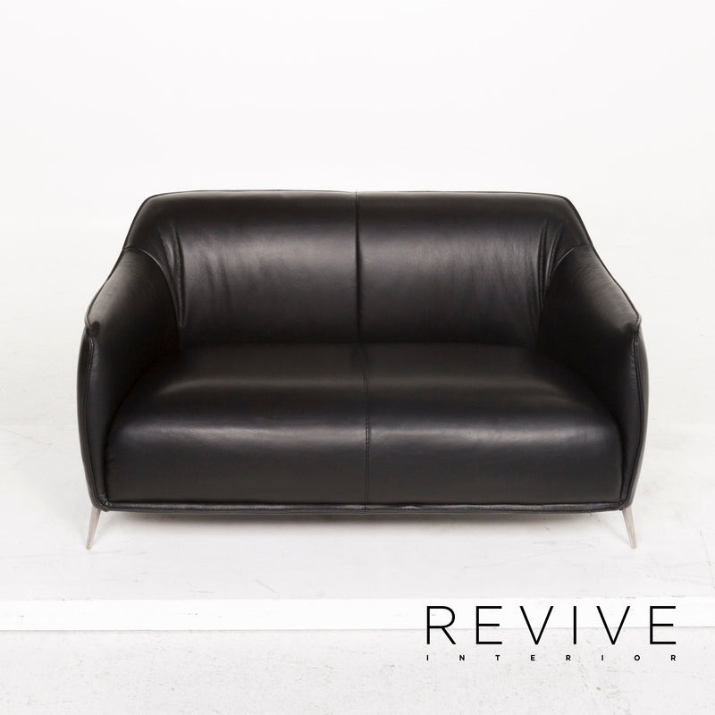 Nieri Leder Sofa Garnitur Schwarz Dreisitzer Zweisitzer Sessel 