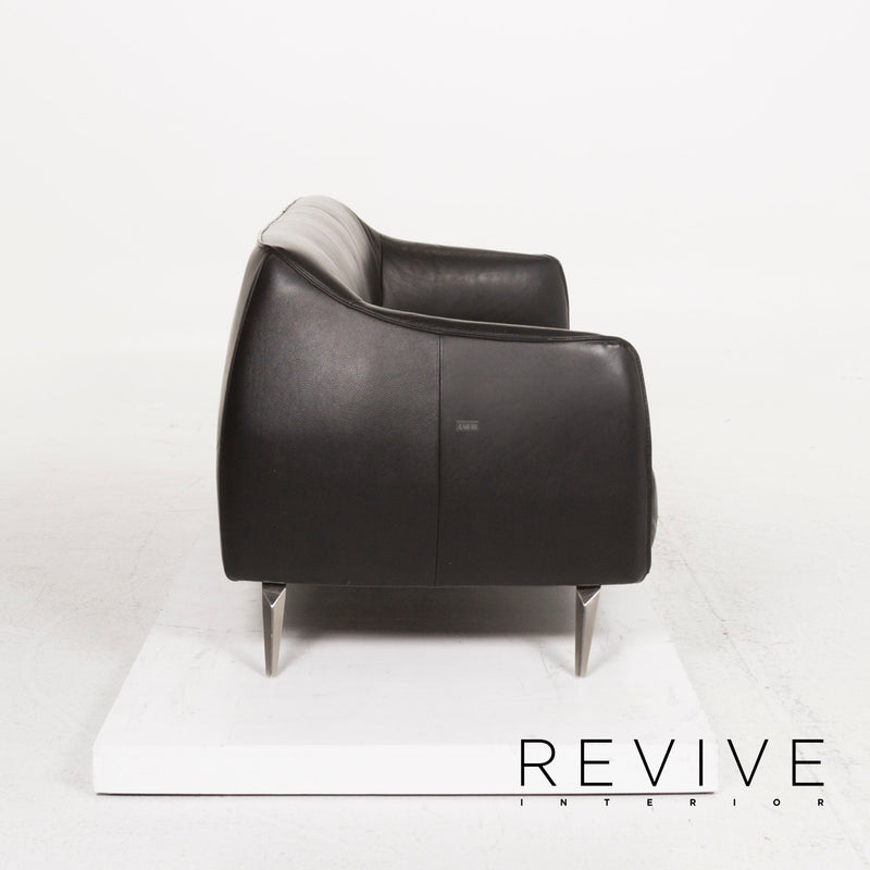Nieri Leder Sofa Garnitur Schwarz Dreisitzer Zweisitzer Sessel 
