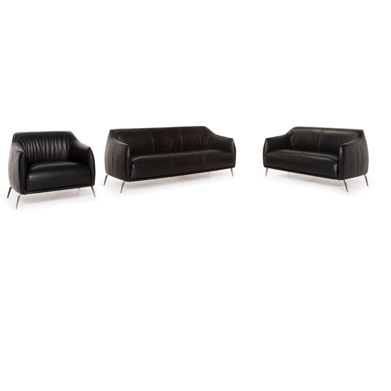 Nieri Leder Sofa Garnitur Schwarz Dreisitzer Zweisitzer Sessel 