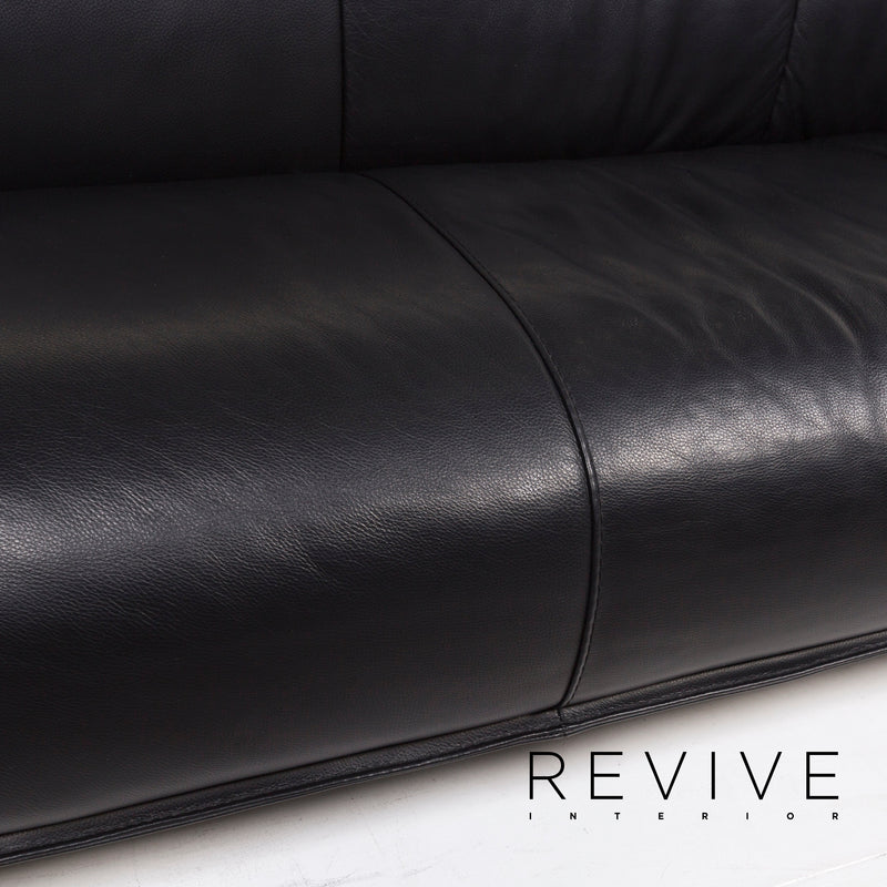 Nieri Leder Sofa Garnitur Schwarz Dreisitzer Zweisitzer Sessel 