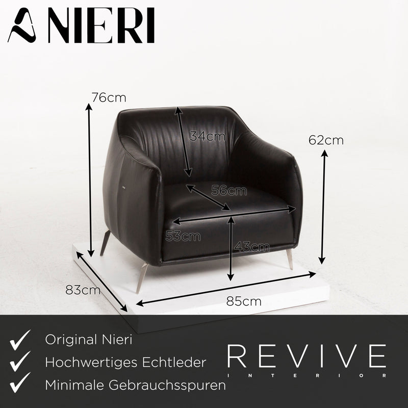 Nieri Leder Sofa Garnitur Schwarz Dreisitzer Zweisitzer Sessel 