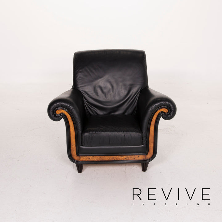Nieri Leather Sofa Set Black Corner Sofa Armchair #15204