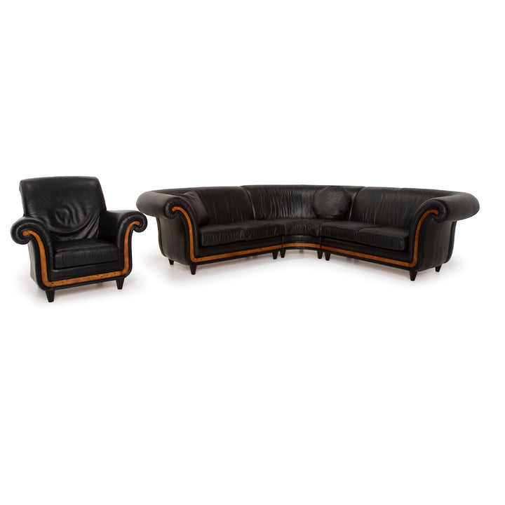 Nieri Leather Sofa Set Black Corner Sofa Armchair #15204