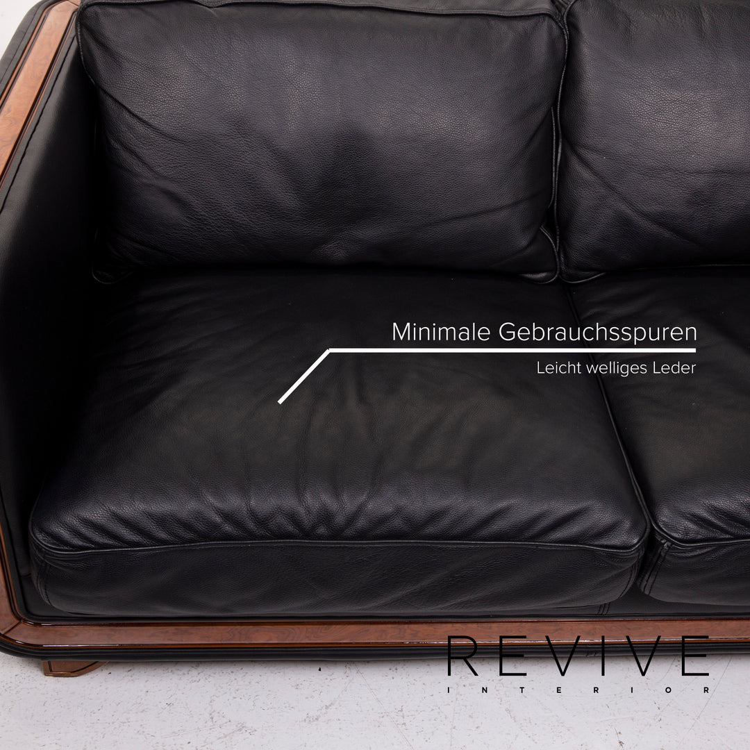 Nieri Leather Sofa Set Black Corner Sofa Armchair Stool #15217