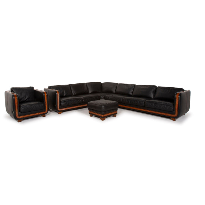 Nieri Leather Sofa Set Black Corner Sofa Armchair Stool #15217