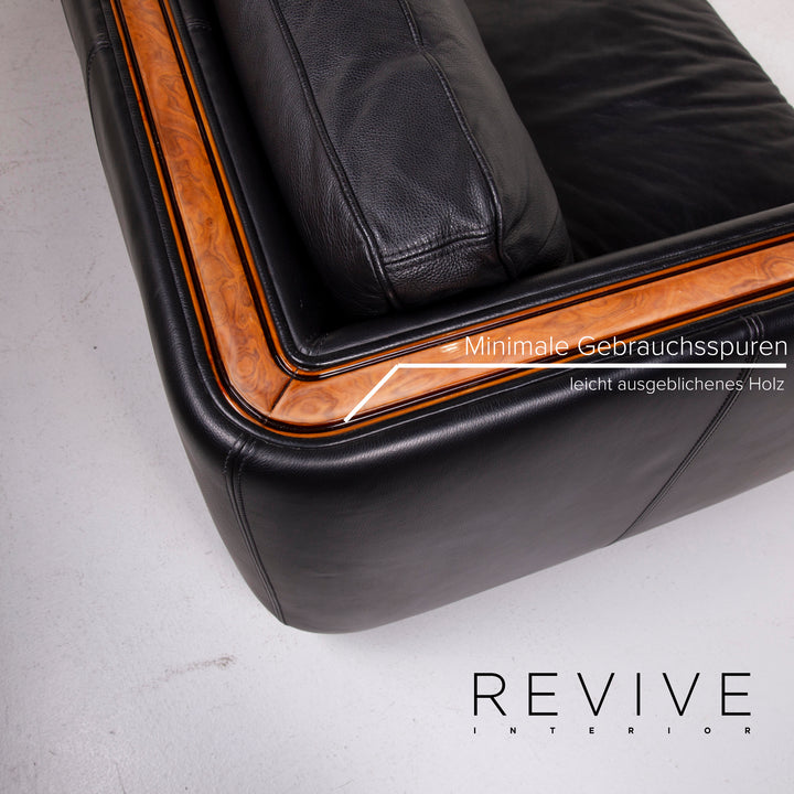 Nieri Leather Sofa Set Black Corner Sofa Armchair Stool #15217