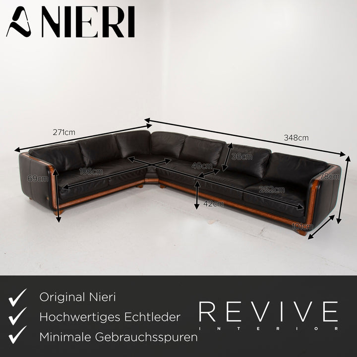 Nieri Leather Sofa Set Black Corner Sofa Armchair Stool #15217