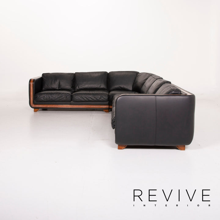 Nieri Leather Sofa Set Black Corner Sofa Armchair Stool #15217