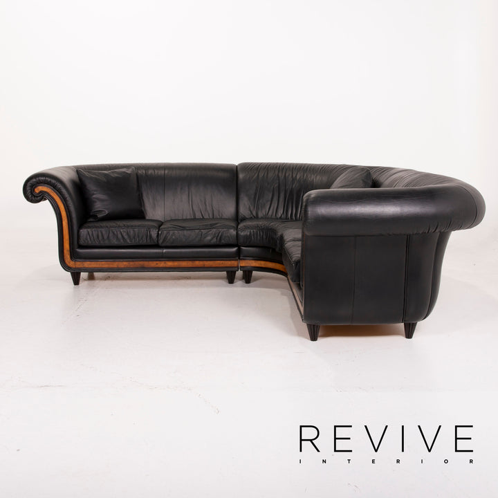 Nieri Leather Sofa Black Corner Sofa #14912