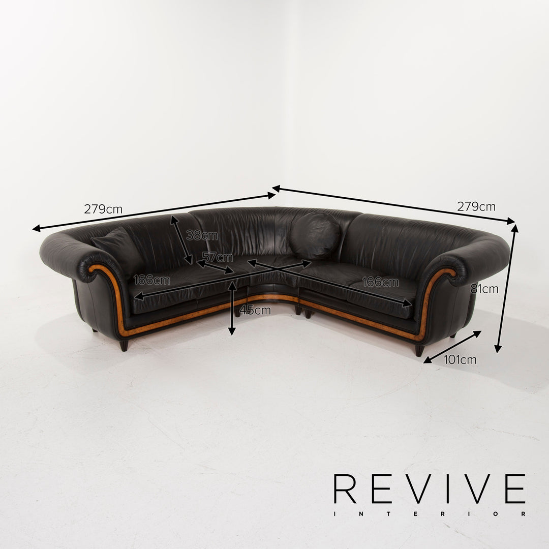 Nieri Leather Sofa Black Corner Sofa #14912