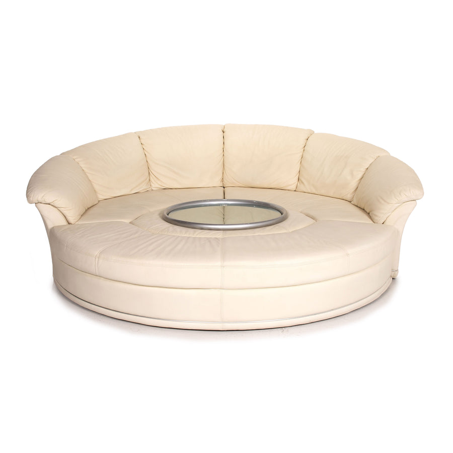 Nieri Planet Leder Ecksofa Creme Sofa Rund inkl. Tablett Couch #14005