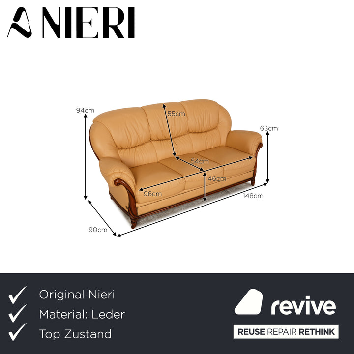 Nieri Victoria Leather Three Seater Cream Sofa Couch