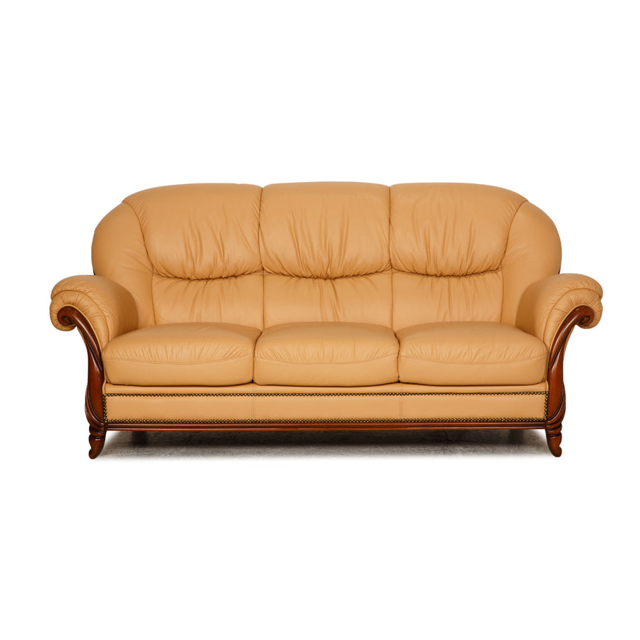 Nieri Victoria Leather Three Seater Cream Sofa Couch