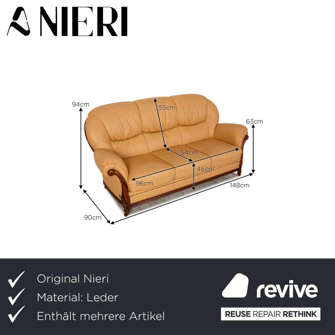 Nieri Victoria Leather Sofa Set Cream Two Seater Three Seater Armchair