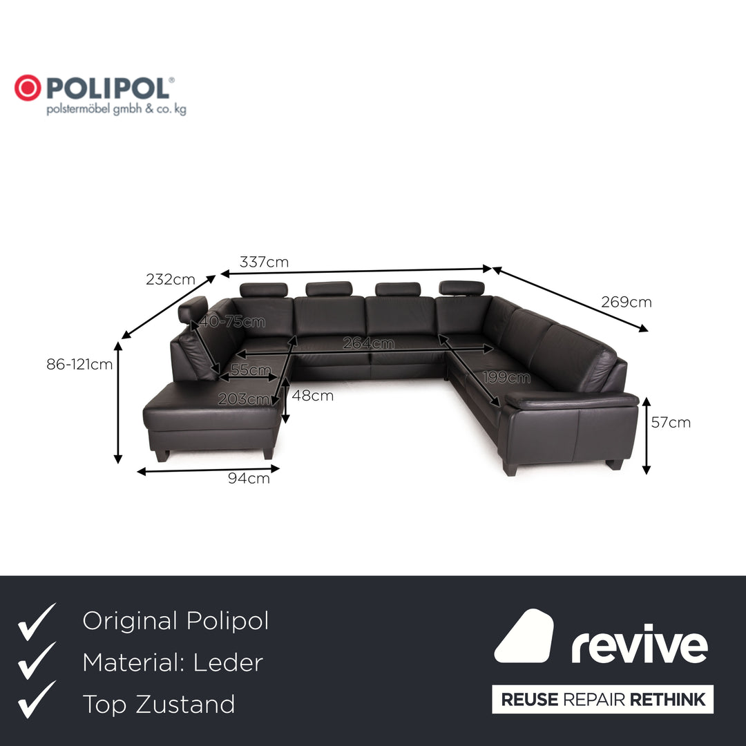 Polipol Leder Sofa Schwarz Ecksofa Couch Wohnlandschaft